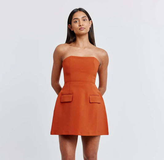 Elite Strapless Mini Dress | Rust