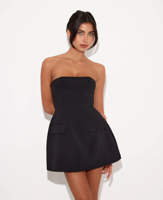 Elite Strapless Mini Dress | Black