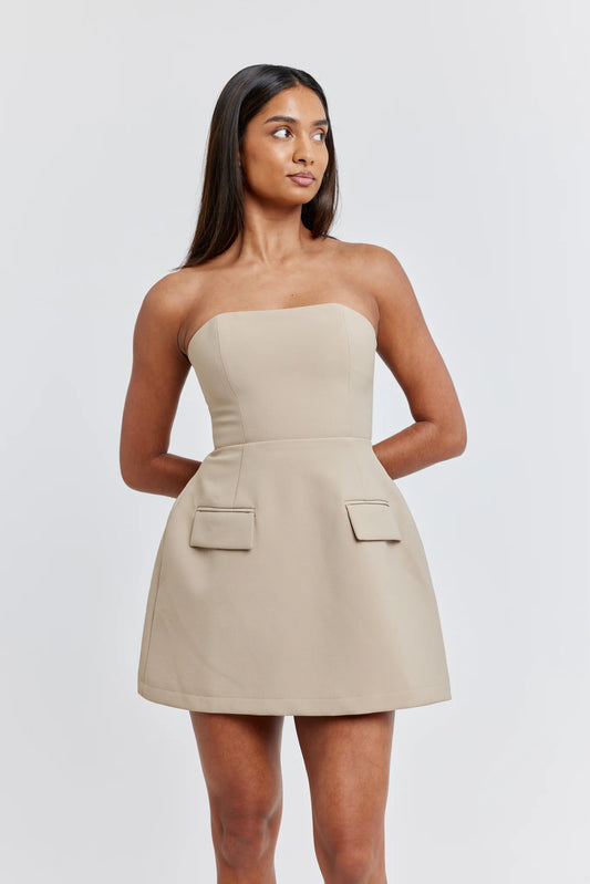 Elite Strapless Mini Dress | Taupe